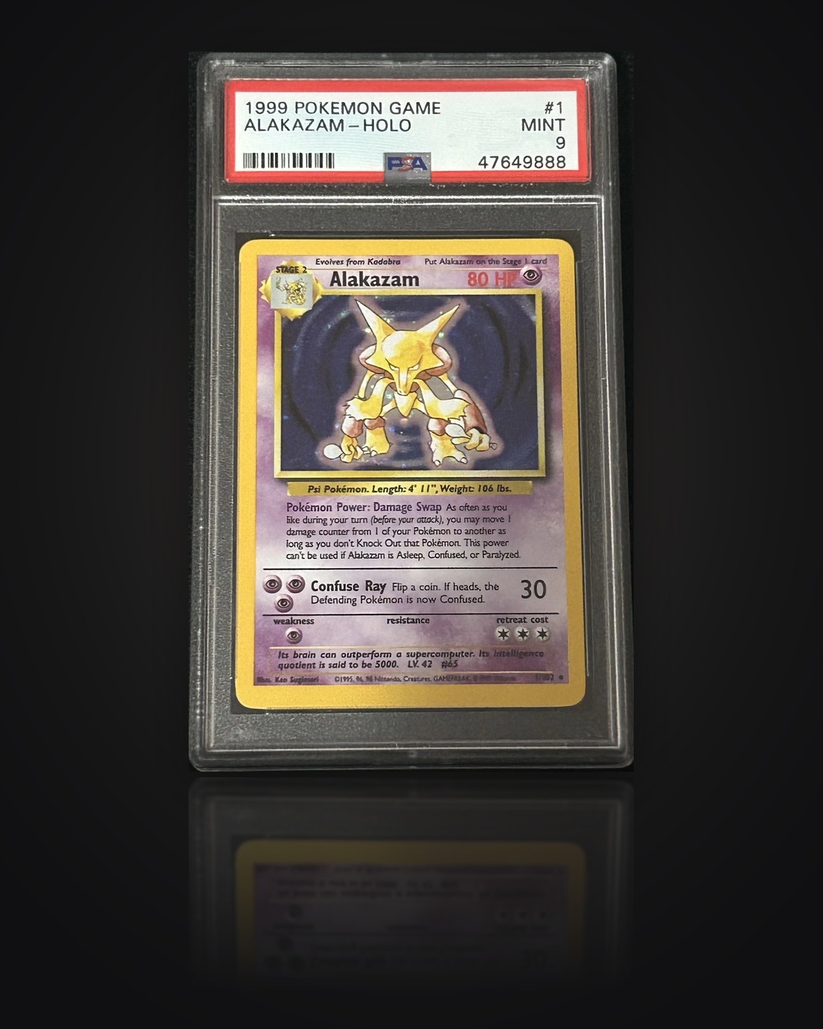 Alakazam-Holo, Base Set (English), 1999 — graded PSA 9 — Mint