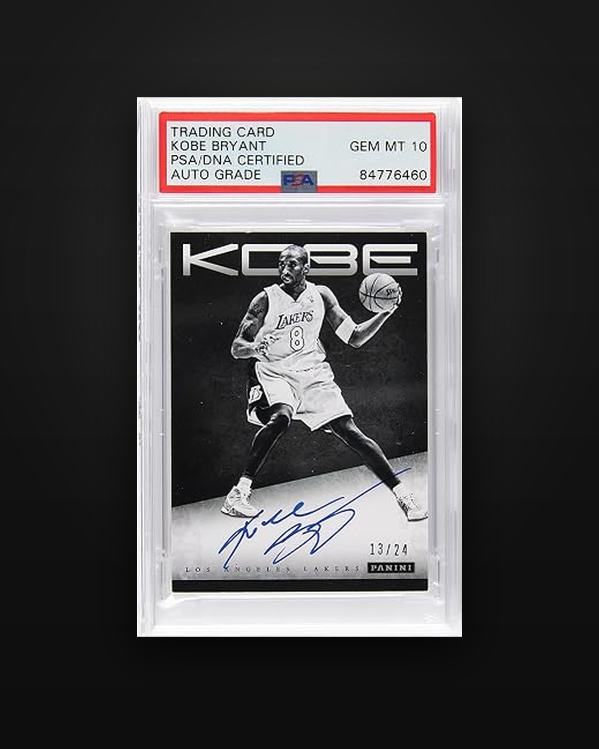 Kobe Bryant — Signed Autograph, Panini Kobe Anthology — Autograph (13/24), 2013 — graded PSA 10 Gem Mint — Auto Grade