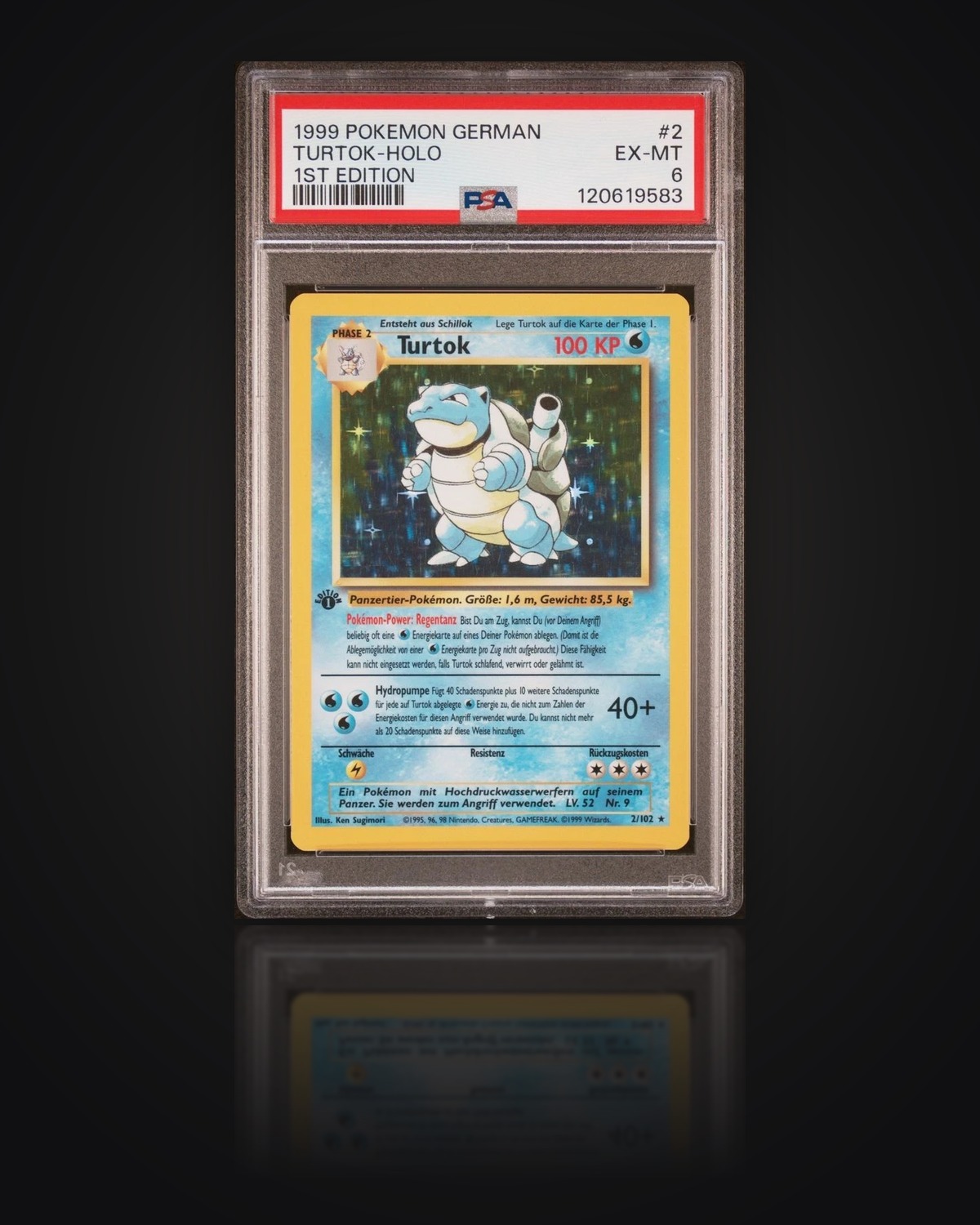 Turtok-Holo, German Base Set — 1st Edition, 1999 — graded PSA 6 — Excellent/Mint